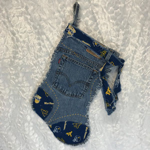 Christmas Stocking Hand Made Denim Distressed WVU
